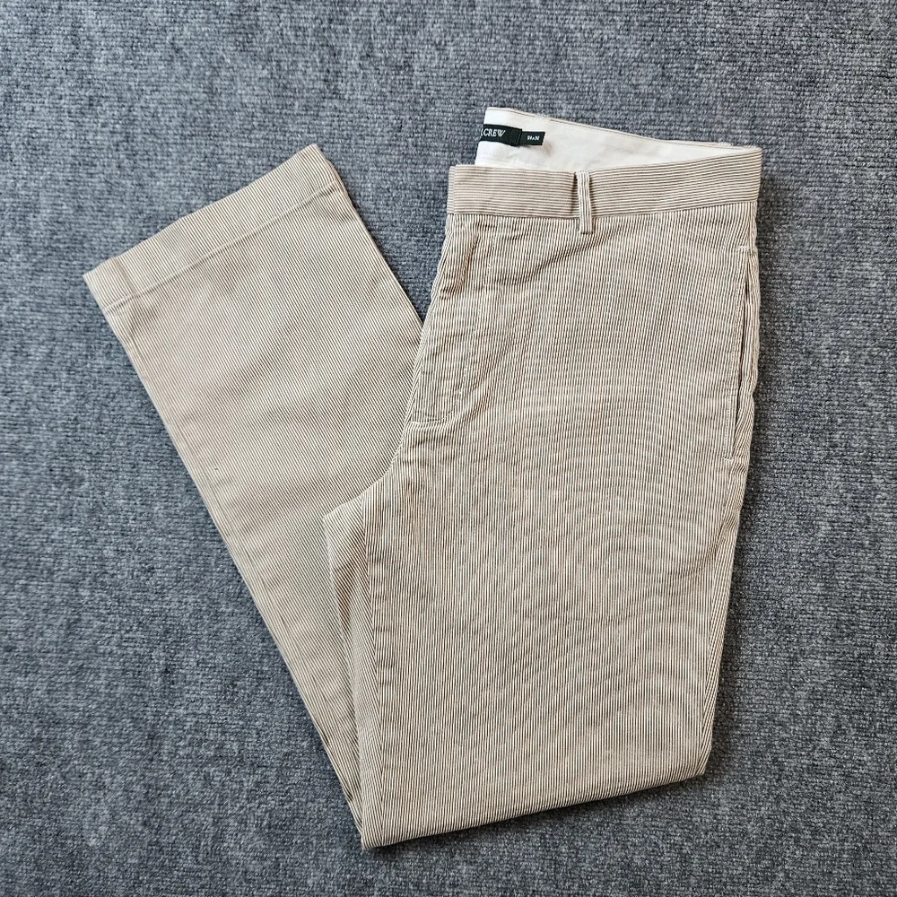 J.Crew Men's Pinstripe Chino Pants 34x32 Khaki Tan Brown Slim Fit Cotton Prep